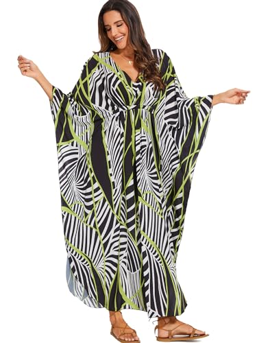 Image of Moss Rose Kaftan Dresses for Women V Neck Summer Swimsuit Cover up Caftan Maxi Beach Dresses