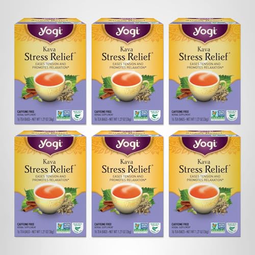 Yogi Tea - Kava Stress Relief (6 Pack) - Eases Tension and Promotes Relaxation - Caffeine Free - 96 Herbal Tea Bags