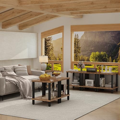 MMEOLUOOK Large End Table Square Side Table Modern Sofa Table 20 Inch Industrial Coffee Table NightStand with 2-Tier Storage Shelf for Living Room Bedroom Rustic Brown MLBZ06R by MMEOLUOOK - Used condition - Image 9