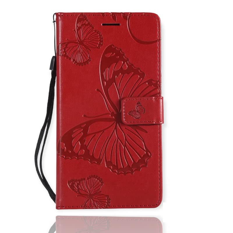 Image of TROUNCE Butterfly Embossing Shock Proof Flip Cover with Card Cash Holder Wallet Case & Magnetic Lock|Mobile Cover|Back Cover- Red for Samsung Galaxy A54 5G