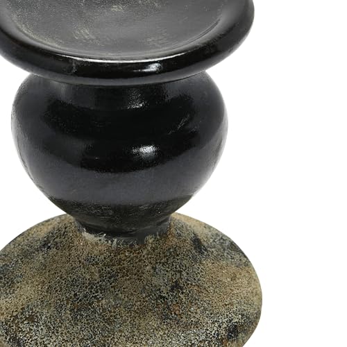 Image of Creative Co-Op 2-Tone Sculptural Terracotta Pillar Candle Holder, Distressed Black