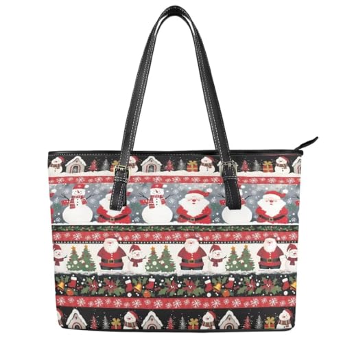Image of Coldinair Christmas Leather Tote Bag for Women with Zipper Large Shoulder Tote Bag Shopping Casual Travel Bag Handbag Purse