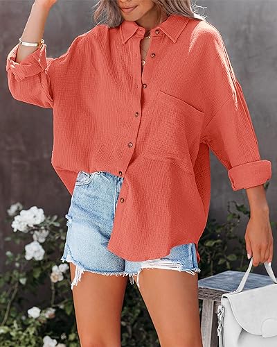 Image of NOLLSOM Casual Shirts for Women Long Sleeve Button Down Blouses Fall 2026 Solid Color Trendy Tops with Pocket