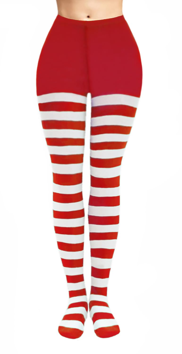 Simply Joshimo Womens Coloured Striped Tights For Halloween, Christmas & Fancy Dress - One Size (8-12)