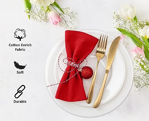 Image of Ruvanti Cloth Napkins Set of 12, 18x18 Inches Napkins Cloth Washable, Soft, Durable, Absorbent, Cotton Blend. Table Dinner Napkins Cloth for Hotel, Weddings, Dinner, Christmas Parties - Red