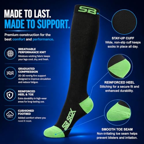 Image of SB SOX Compression Socks for Men & Women (20-30mmHg) - Best Compression Socks for Flying, Medical, Sports, Wide Calf Fit, and Daily Wear