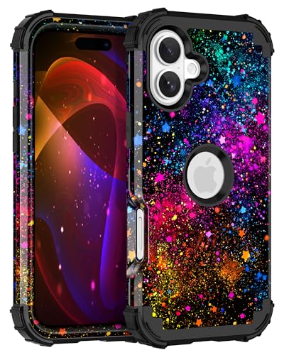 Casetego for iPhone 16 Case,Glow in The Dark Three Layer Heavy Duty Sturdy Shockproof Full Protection Rugged Hard PC+Soft TPU Bumper Case for Apple iPhone 16,Colorful Sky