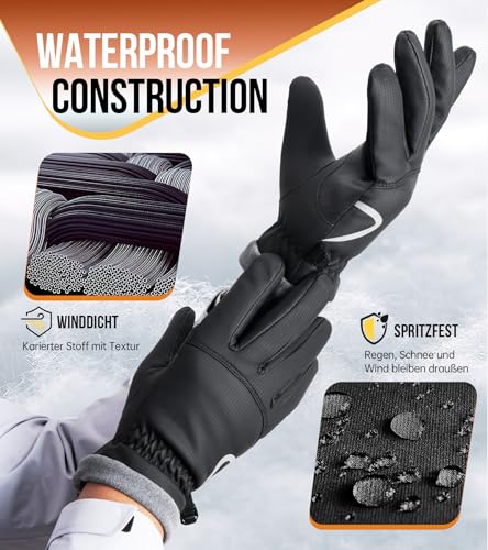 Image of PULIOU Winter Waterproof Thermal Gloves for Men Women, Cold Weather Windproof Ski Snow Gloves with Touchscreen Fingers for Running Cycling Hiking Driving