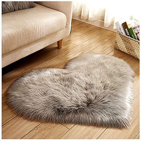 DaiHan Soft Fluffy Shaggy heart-shaped Area Rug, Anti-skid Luxury Plush Faux Fur Carpet for Children Playroom Living Room Bedroom Chair Cushion Grey 70 * 90cm Cover