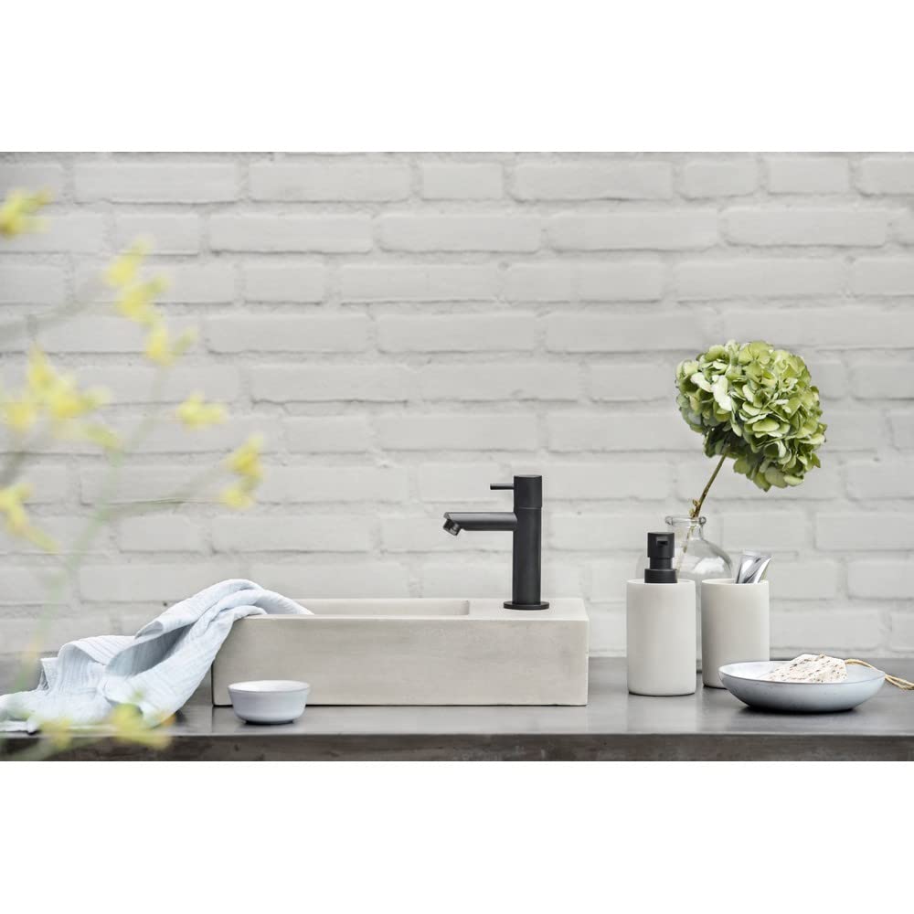 Differnz Jukon Lavabo - Lave main Béton Gris Clair - Robinet Droit Noir Mat - Ensemble Complet - 38,5 x 18,5 x 9 cm