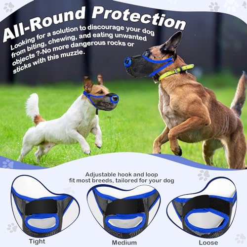 Image of Dog Muzzle, Soft Air Mesh Muzzles for Medium Sized Dogs, Breathable Dog Mussels for Scavenging Biting Licking & Barking, Adjustable Mouth Guard with Front Opening, Allows Panting and Drinking(Blue,M)