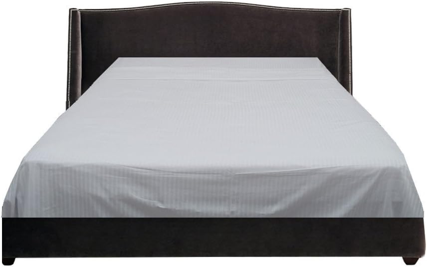 LaxLinen 550-Thread Count 1PC Flat Sheet (Top Sheet), Queen Bed Size, White Stripe 100% Egyptian Cotton