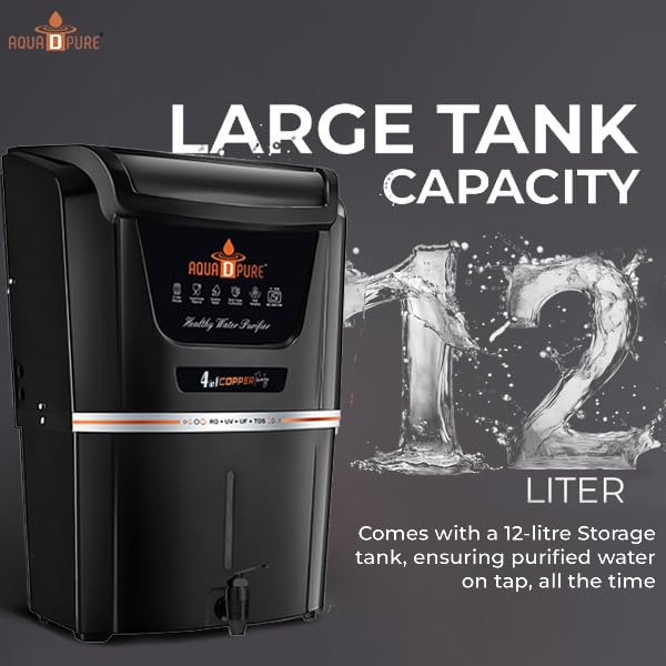Image of AQUA D PURE Copper RO Water Purifier | RO+UV+UF+TDS Filtration | Advanced Copper Technology | 12 Liter Capacity Water Purifier for Home & Office inch