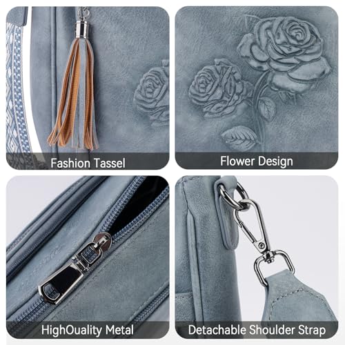 Image of Medium Crossbody Bags for Women,Vegan Leather Hobo Purses Embossed | Women's Shoulder Handbags with Adjustable Boho Strap for Daily Travel Lightweight Cross body Purses with Multi Pockets