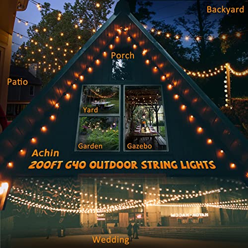 Achin 200Ft G40 Globe Outdoor String Lights Led Waterproof Patio String Lights Dimmable With 104 Shatterproof Bulbs String Lights For Outside Bistro Café Wedding, 100Ft X 2Pack #TOP5