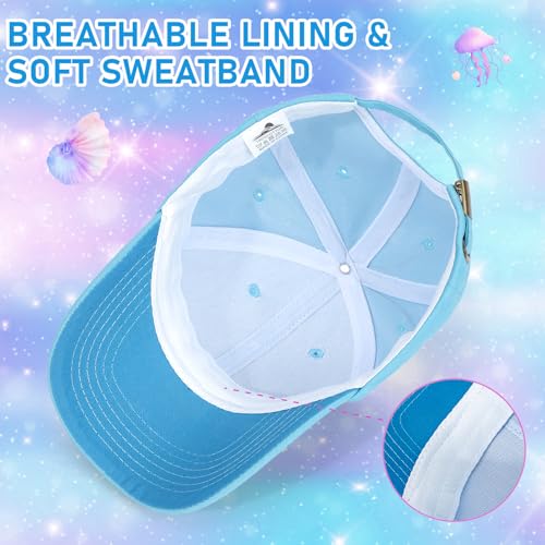 Girls Baseball Cap Sunglasses for Kids, Mermaid Baseball Hat Adjustable Summer Sun Hat Rhinestone Pearl Sunglasses Casual Trucker Cap for Girls 5-12 Years3