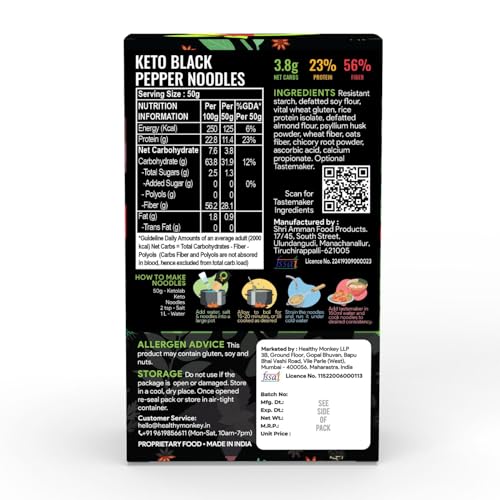 Image of Ketolab Keto Pepper Noodles Spaghetti, 200 Gms (Pack of 2), 3.8g Net Carb & 23% High Protein /Serving, Identical to Regular Noodles, Low Carb, High Fibre, Low GI, Keto Diet, Diabetic Friendly