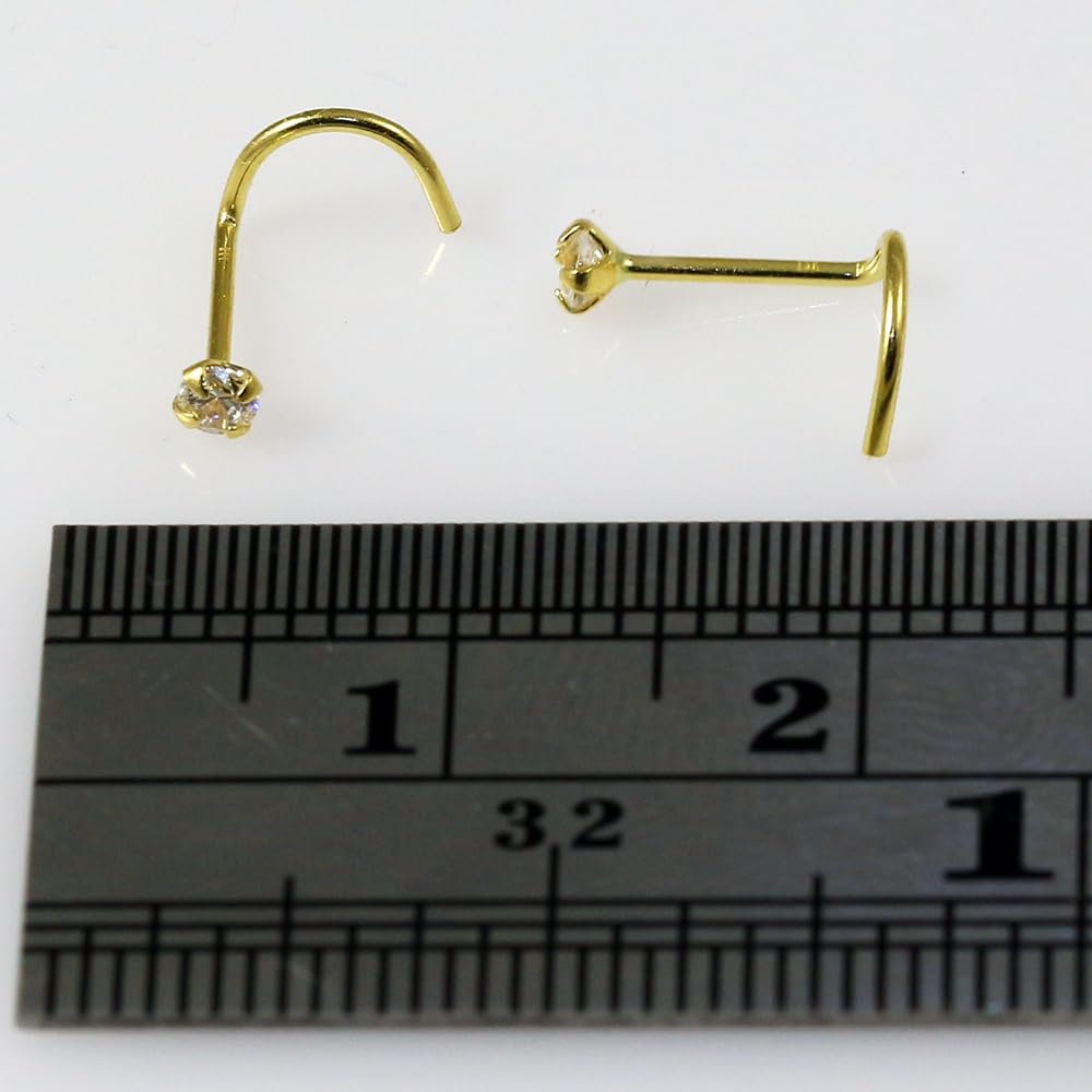 Piercing de nariz de oro amarillo macizo de 18 quilates con circonita cúbica redonda de 1,5 mm, calibre 22, piercing de nariz, 22 gauge, Circonia cúbica, Circonia cúbica