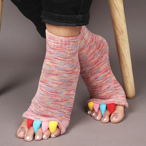 Image of Aegon Foot Alignment Socks Cotton | 5 Toe Separator | For Foot Pain Relief | Bunion Corrector | Hallux Valgus | Plantar Fasciitis | 1 Pair (Multicolor)