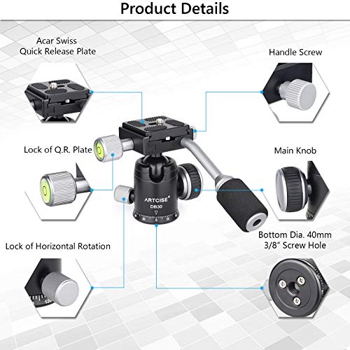 Ball Head with Handle All Metal CNC Panoramic Tripod Ball Heads Camera Mount Ball Head with Two Quick Release Plates for Tripod, DSLR, Camcorder, Telescope,Max Load 22lbs/10kg (Sliver)