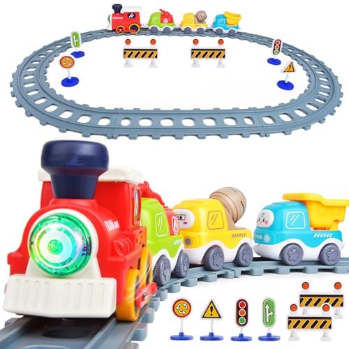 Electric Train Set for Toddlers,Train Toys with Lights,Realistic Music Sound, Steam Spray,Traffic Sign, Magnetic Train Connection Car Toys with Tracks,Christmas Birthday Gifts for Kids Boys Girls