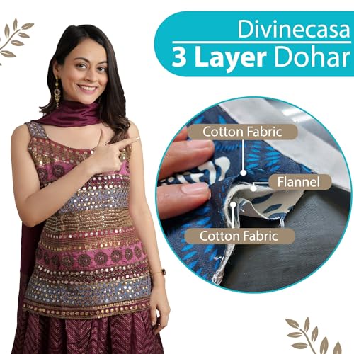 Image of Divine Casa 120 GSM Dohar Single Bed Cotton Reversible Quilt AC Blanket for Winter Soft Light-Weight Bed Razzai - Pack of 1 (Blue and Grey, 140 x 210 CM)