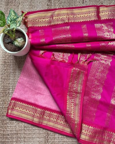 Image of Women's Kanjivaram Cotton Silk Saree South Indian Paithani Sari | gadwal cotton sarees with Zari Border and Blouse Piece - Suitable For All Indian Occasions and Festivals 191