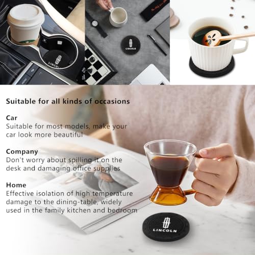 Image of Black Silicone Car Coasters for Lincoln Series Series Non-Slip Car Cup Holder Coasters,Car Interior Accessory for Car Cup Holder 2.75IN 2Pack