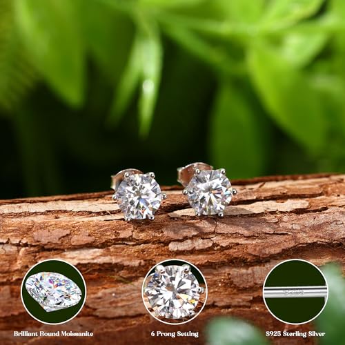 Moissanite Earrings Studs : 18K Gold Plated Solid 925 Sterling Silver Stud Earring for Women Men Hypoallergenic Dainty Moissanite Jewelry for Sensitive Ears Round Cut D Color VVS1 1CT-3CT2