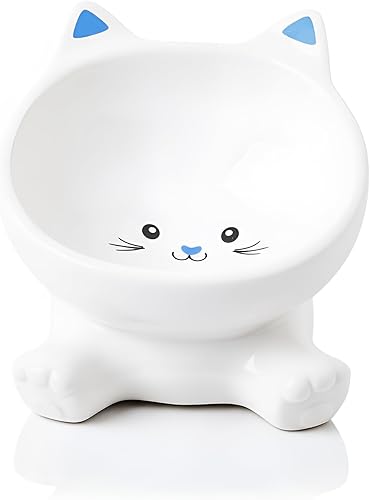 Miniatura 16 de Cuenco elevado para gatos con orejas de gatito 3D para sostener alimentos y agua, platos elevados de cerámica para mascotas que protegen la columna