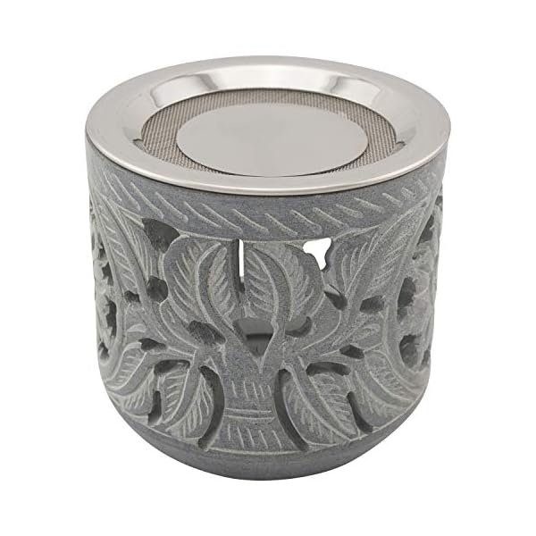 Räucherstövchen aus indischem Speckstein mit Edelstahl-Sieb und Metallscheibe – Design „Shiva – H 9 cm – Bild 4