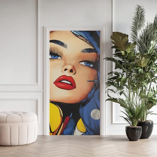 Adhesivo para puerta de mujer sexy, lámina de arte cómic, papel pintado fotográfico autoadhesivo, póster de puerta pop art extraíble, lámina de PVC para puerta, dormitorio, baño, 85 x 200 cm