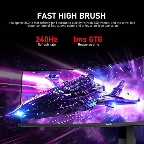 Image of Gawfolk 45 inch Ultra-Wide Curved 1500R Gaming Computer Monitor, DQHD(5120x1440) PC Screen, 240Hz, 1MS, FreeSync, 120% sRGB, Built-in Speaker, HDMI2.1 & DP1.4, Compatible Wall Mount 100 * 00mm- Black