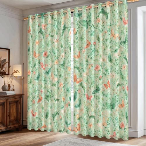 Rideaux occultants vert printemps imprimé fleurs feuilles 106x183