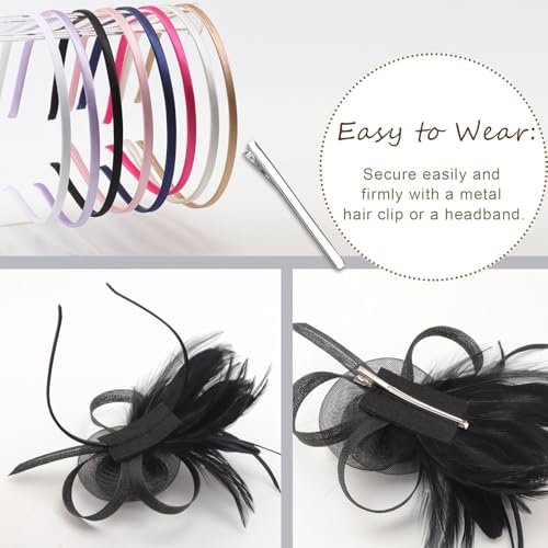 Image of DRESHOW Fascinators Hats for Women Tea Party Fascinator Hats Vintage 50s Headwear Cocktail Wedding Church Derby Hat