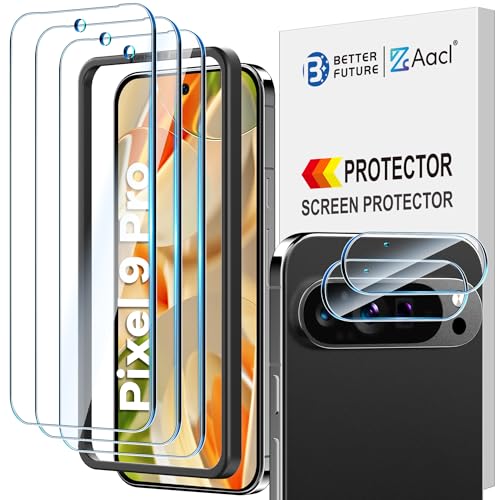 AACL Pixel 9 Pro Screen Protector Tempered Glass with Camera Lens Protector for Google Pixel 9 Pro Screen Protector，6.3 Inch [Fingerprint Unlock][Anti-Scratch] [9H] [3 +2 Pack ] Pixel 9 Pro