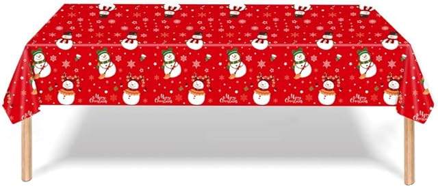 ZNDFTW Christmas Table Cloth, 274 x 137 CM Christmas Table Cloth Rectangular, Red Table Cloth for Indoor Outdoor Christmas Party Table Decoration Supplie