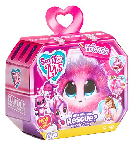 Scruff-a-Luvs 36631 - Überraschung Kuscheltier mit lila rosa Fell, Plüschtier zum Adoptieren, geheimes Schmusetier mit Zubehör, durch Waschen und Kämmen Wird offenbart ob Hund, Katze oder Pony