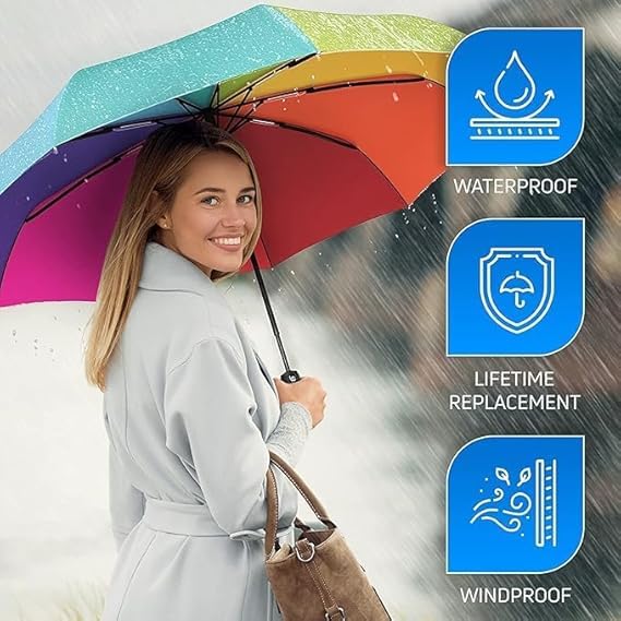 Image of TEKCOOL Umbrella, UV Big Size Umbrella for Sun Protection Rain Windproof Strong Large 3 Fold for Men Women Kids Boys Girls Perfect & Stylish Windproof & Compact?
