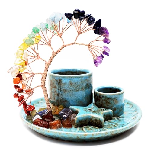 4 in 1 Multifunctional Ceramic Incense Burner Holder with 7 Clarks Crystal Tree for Burning Palo Santo Stick, Sage, Candle, Incense Sticks 4 in 1 Multifunctional Ceramic Incense Burner Holder with 7 Clarks Crystal Tree for Burning Palo Santo Stick, Sage, Candle, Incense Sticks