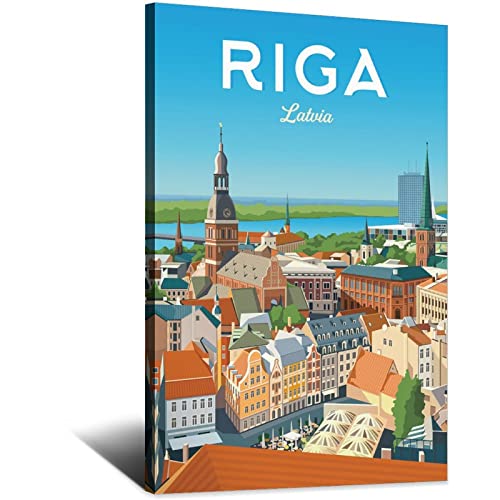 FONNIQ Poster vintage de voyage Lettonie Riga, centre culturel, affiches sur toile, peintures sur toile, impressions d'art mural pour chambre à coucher, bureau, cadeaux de fête, 30 x 45 cm