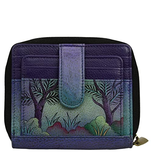 Anna by Anuschka Women's Hand-Painted Genuine Leather Zippered Organizer Wallet - Elephant Family2