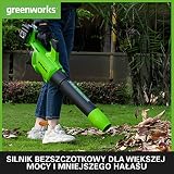 Greenworks GD24X2ABK2X Akumulatorowa dmuchawa do liści osiowa z silnikiem bezszczotkowym, funkcja turbo, 217 km na godzinę 16,4 m³ na min plus dwie baterie 24 V 2 Ah (odpowiednik 48V) i ładowarka