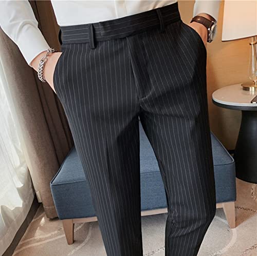 Men's Lightweight Slim Fit Striped Dress Pant Stretch Casual Business Flat-Front Chino Suit Trousers2