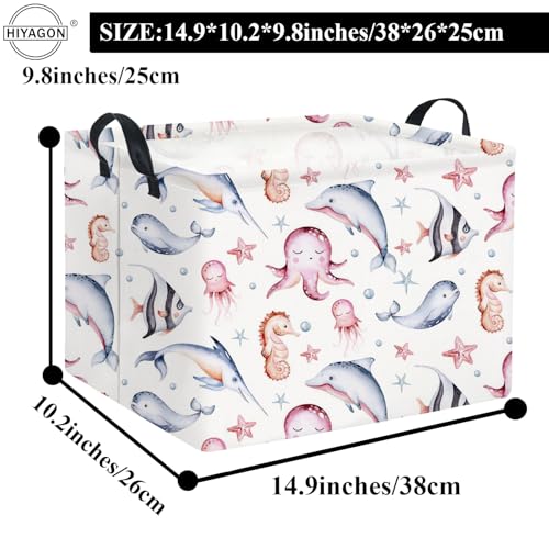 Image of Rectangular Ocean Basket for Kids Baby Basket for Boys and Girls Cute Toy Storage Organizer Bin Box Sea Fishes Room Decor(Sea Fishes)