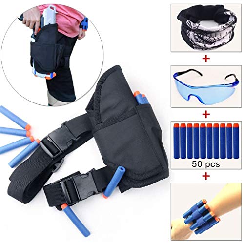COSORO Kids táctica bolsa de cintura cinturón Kit (con 50pcs Azul Espuma Dardos + gafas protectoras+Máscara+2pcs recambio dardos muñeca cinturón) para pistola de juguete de Nerf N-strike Elite serie