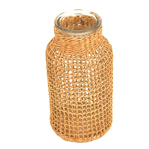 NEWCOMDIGI Flower Vases with Rattan Cover, Glass Vase with Vine Woven Design, Farmhouse Vase, Vintage Decorative Vase for Wedding, Home, Office(L) - Image 4