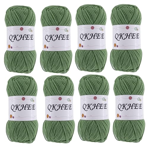 Image of QKHEEYarn for Crocheting and Knitting 8 * 1.76 Oz (50G) /195yd,Fine /Fingering Weight (1), 60% Cotton 40% Acrylic Soft Yarn kit for Making Granny Squares and amigurumi (Grass Green)