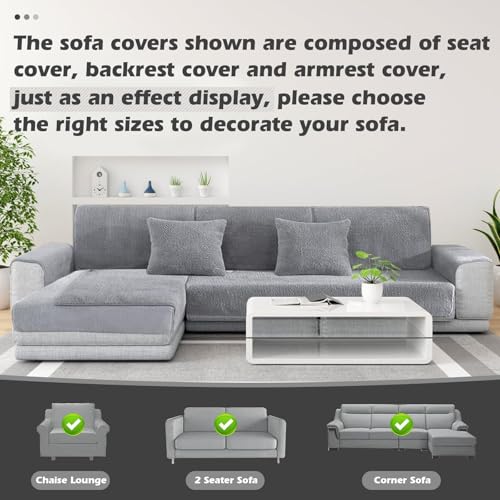 Votoko Sofabezug 1 2 3 4 Sitzer, Waschbare Couch Überzug, Sofaschoner rutschfest, Sofabezug l Form, Rechteckig Sofadecken für Sitzfläche, Universelle Sofa Überzug(Grau, 70x150cm)