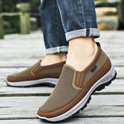 Auguscare Shoes - Auguscare Shoes Men Seniors, Breeze Shoes for Men, Men's Arch Support Slip-on Canvas Loafers (Brown,8)2